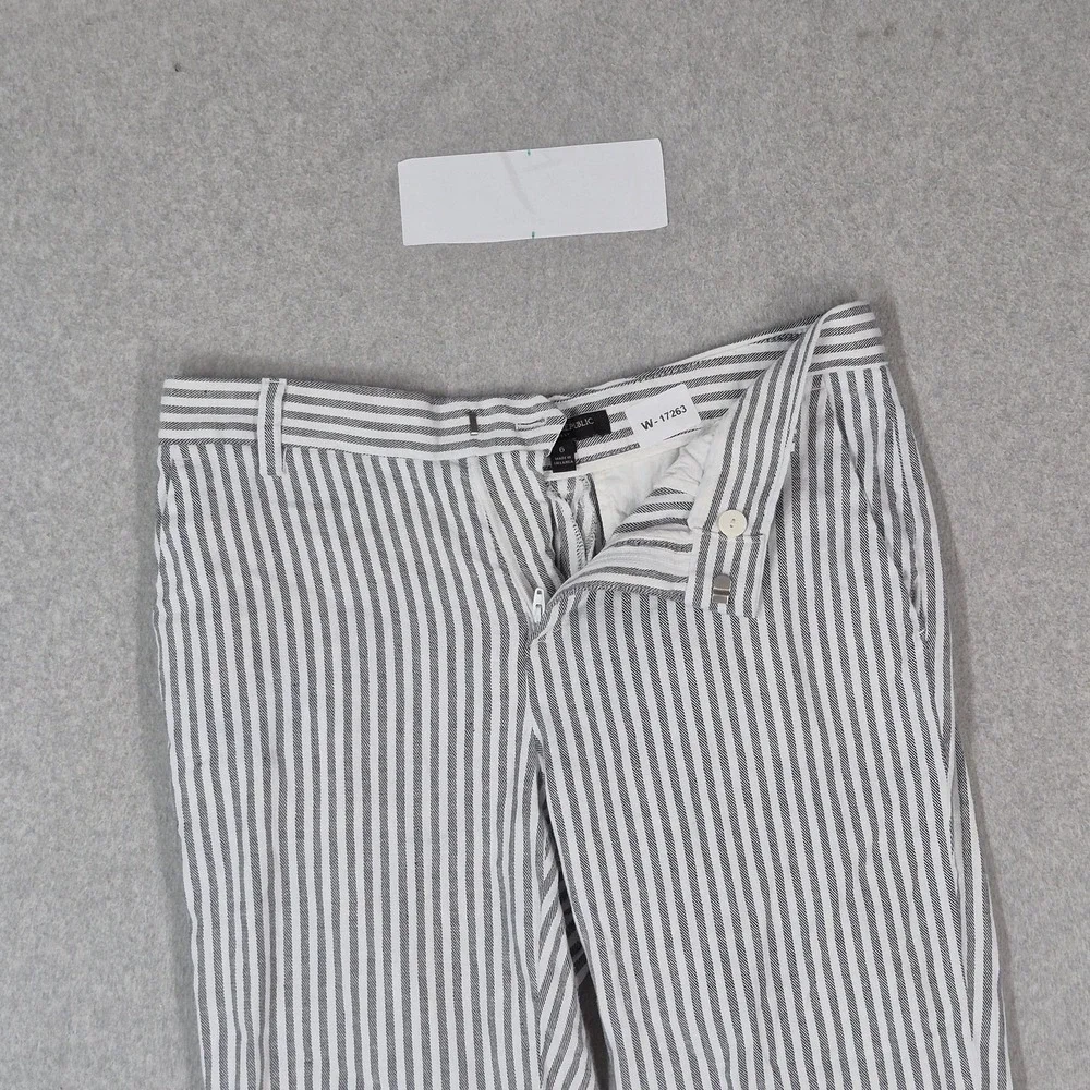 Banana Republic Women Pants 6 White Cotton Linen Striped Dress Pants Avery Slim